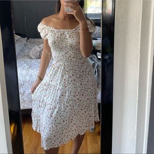 Off the shoulder short sleeve floral midi dress